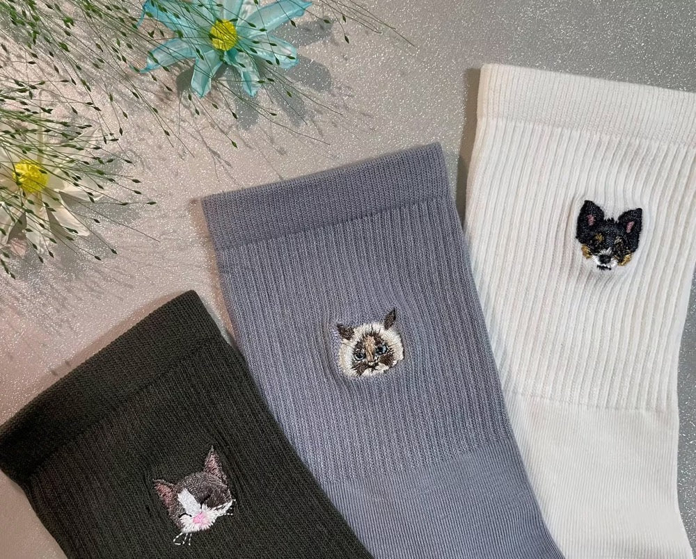 Custom Embroidered Pet Socks: Personalized Cat & Dog Photo Gift