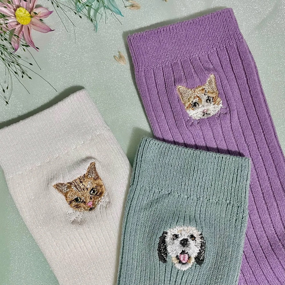Custom Embroidered Pet Socks: Personalized Cat & Dog Photo Gift
