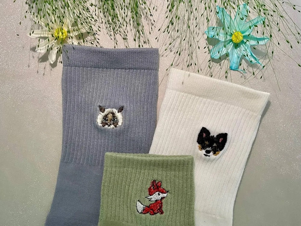 Custom Embroidered Pet Portrait Socks: Dog, Cat, Memorial Gift