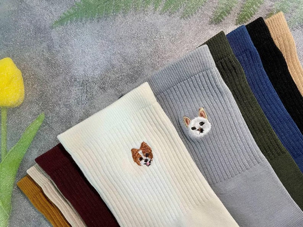 Custom Embroidered Pet Socks: Personalized Cat & Dog Photo Gift