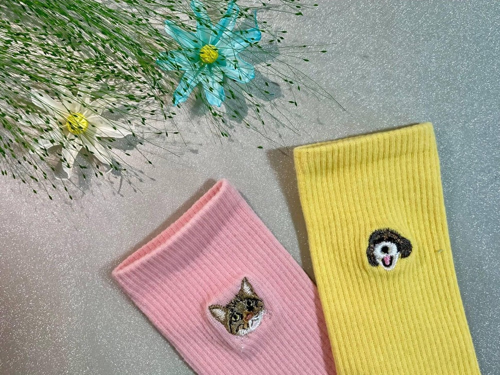 Custom Embroidered Pet Portrait Socks: Dog, Cat, Memorial Gift