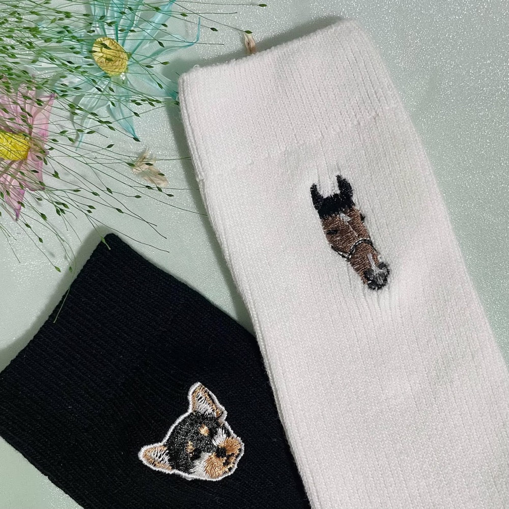 Custom Embroidered Pet Socks: Personalized Cat Dog Horse Rabbit Bear Photo Gift
